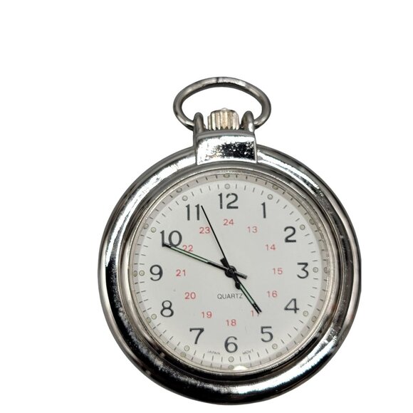 Quartz Pocket Watch Vintage Silver Tone Leather Carrying Case 48mm Open Face - Picture 2 of 10